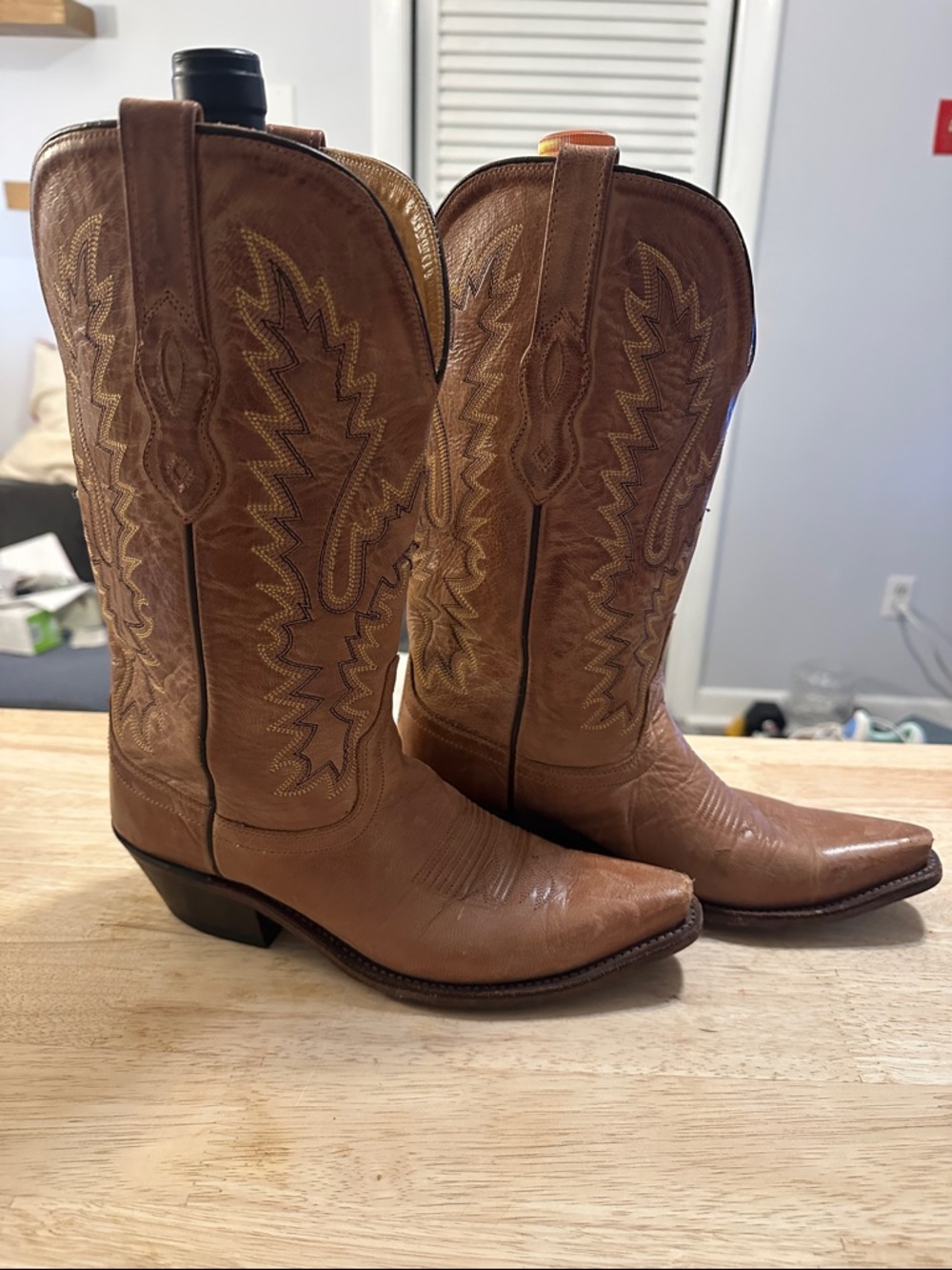 Old West Brown Leather Western Cowboy Boots